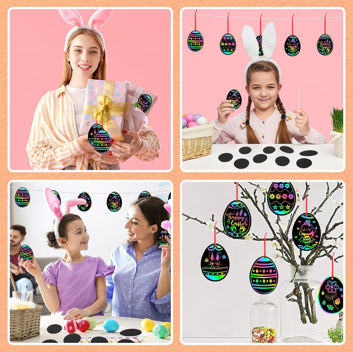 JULMELON 36 PCS Easter Egg Scratch Art for Kids, Rainbow Magic Scratch Paper Easter Crafts for Kids Gifts School Classroom Activities Project Party Favors Basket Fillers