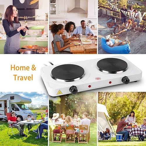 Miniatura 9 de KOCASO Estufa eléctrica de doble quemador de 2000 W, placa caliente portátil de doble encimera con control de 5 temperaturas para cocina de cocina,