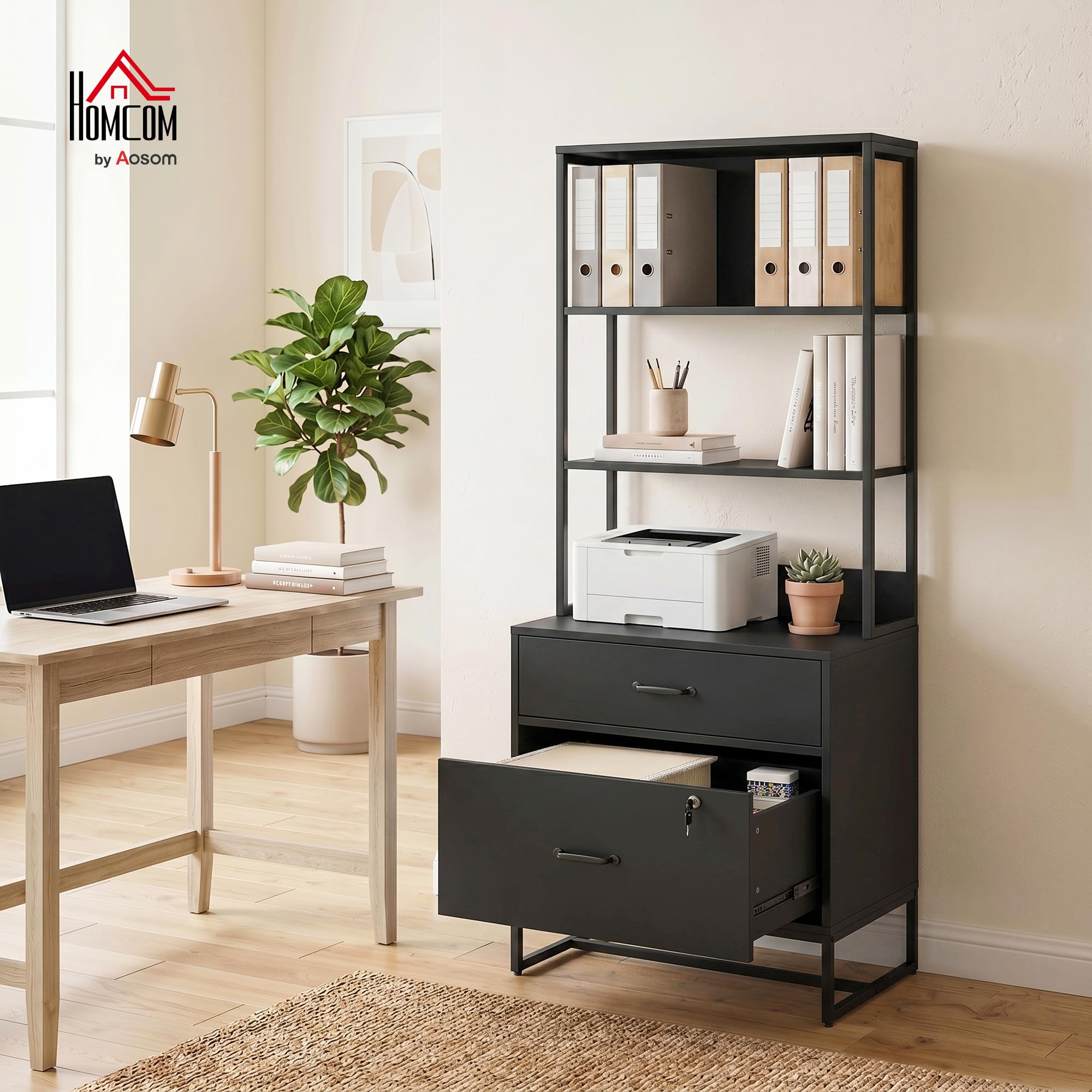 HOMCOM Aktenschrank Abschließbar Büroschrank 70 x 40 x 157 cm Schwarz