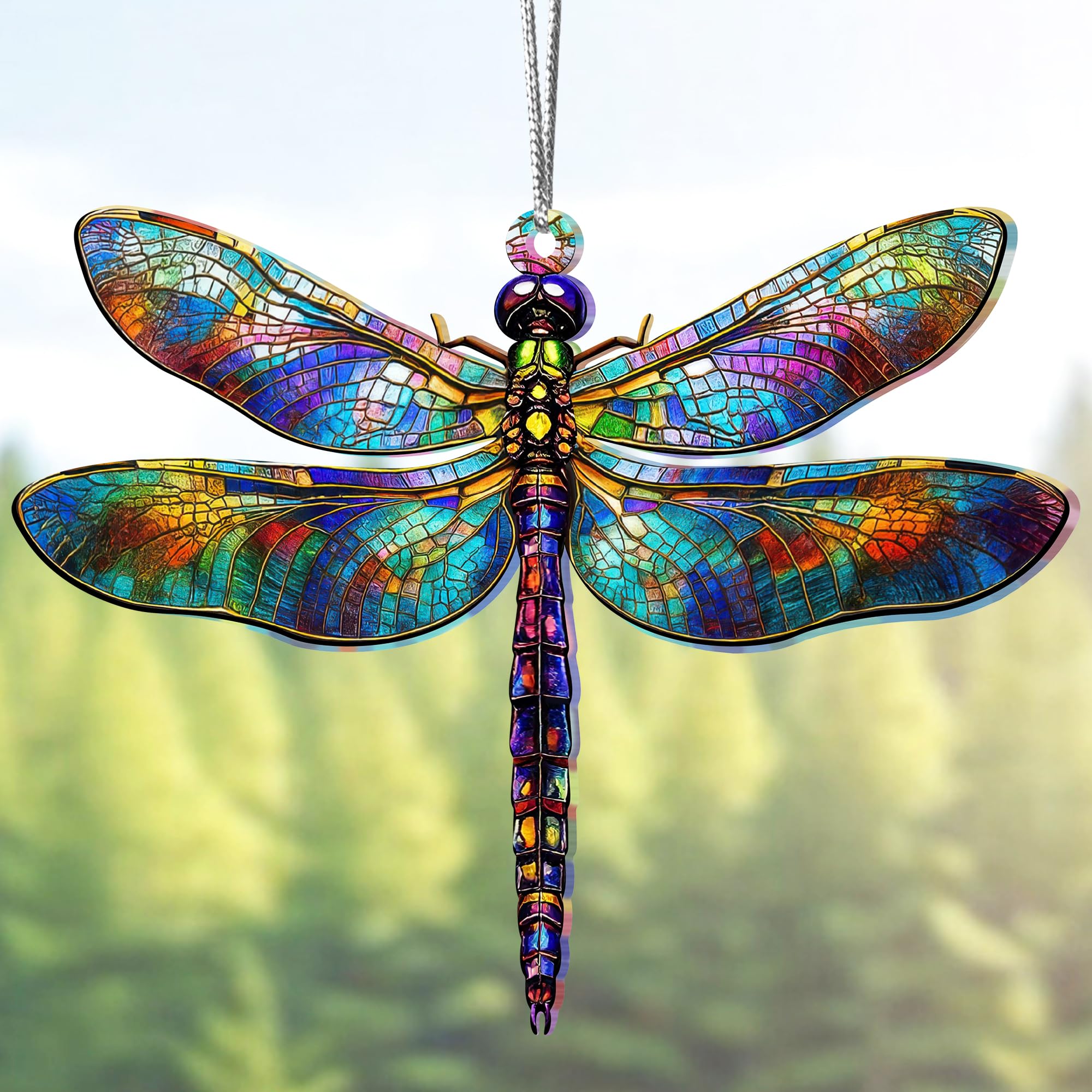 Sensemory Dragonfly Gifts for Women, Dragonflies Decor Suncatcher Effect, Dragon Fly Stained Glass Effect, Dragonfly Ornaments for Christmas Tree Decoration, Birthday Gift for Mom (Radiant Prism)