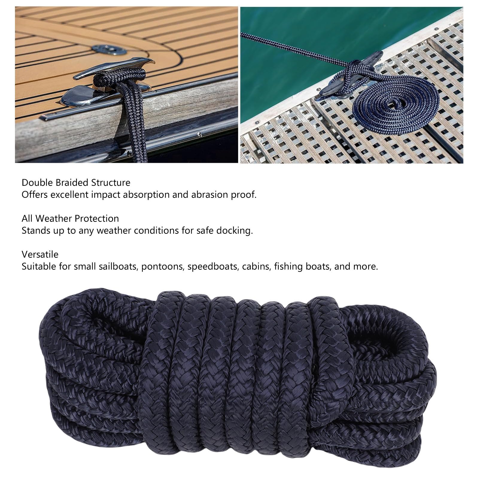 2 pezzi 0,37 x 15 piedi cime per ormeggio per barche, linea di ormeggio in nylon intrecciato doppio grado marino, antiurto, a prova di abrasione, ad alte prestazioni, corda per (Blu)