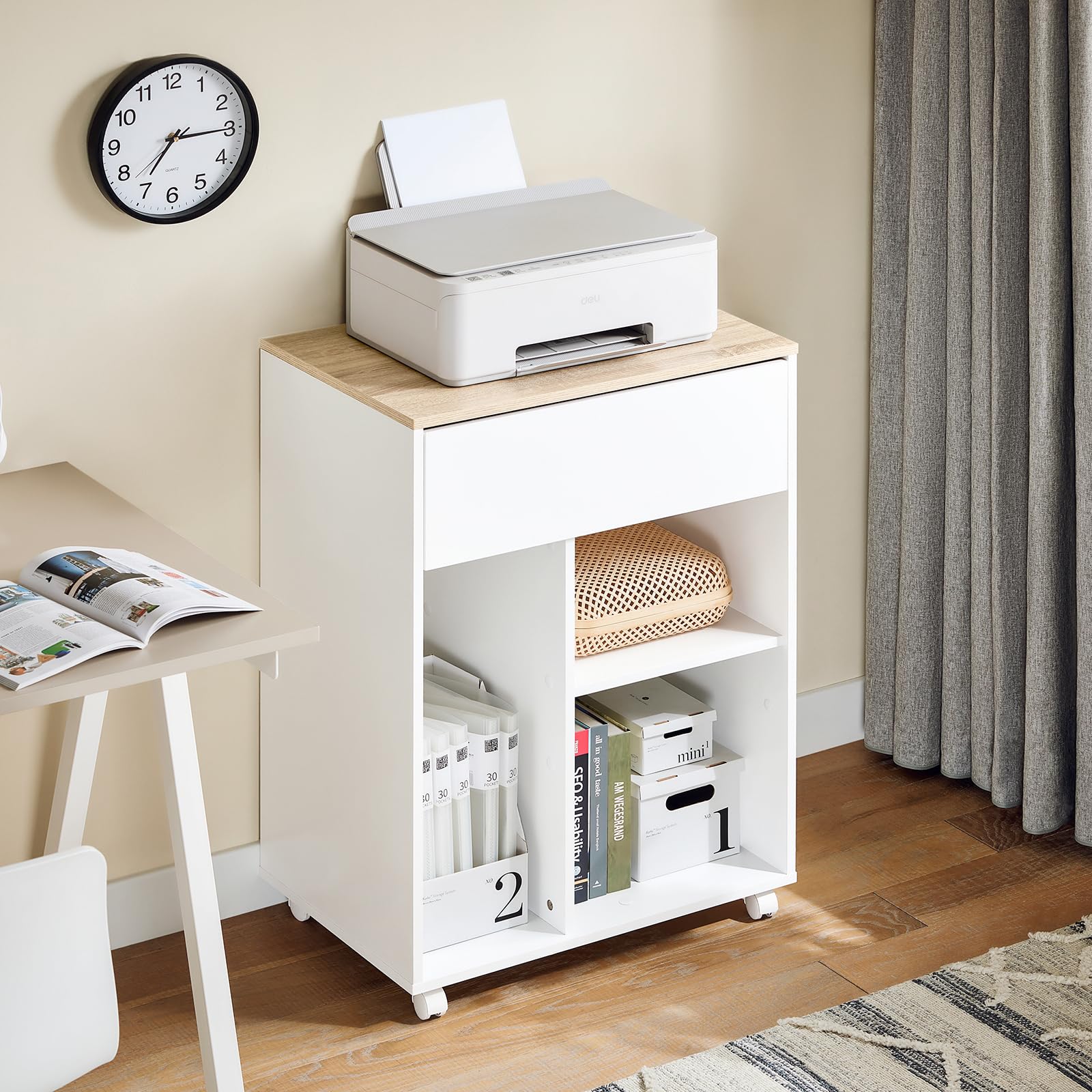 SoBuy Carrello da ufficio Carrello Portaoggetti con Cassetto Tavolino stampante 63x42x88cm ASK10-WN