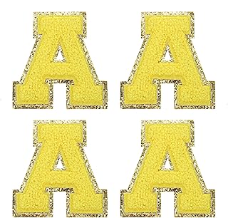 sourcing map Parches de Letras de Chenilla 4uds, Parche para Planchar de Letras, Alfabeto A Amarillo, Pegatina Bordados de Reparación Decorativa para Ropa Zapato Sombrero Mochila