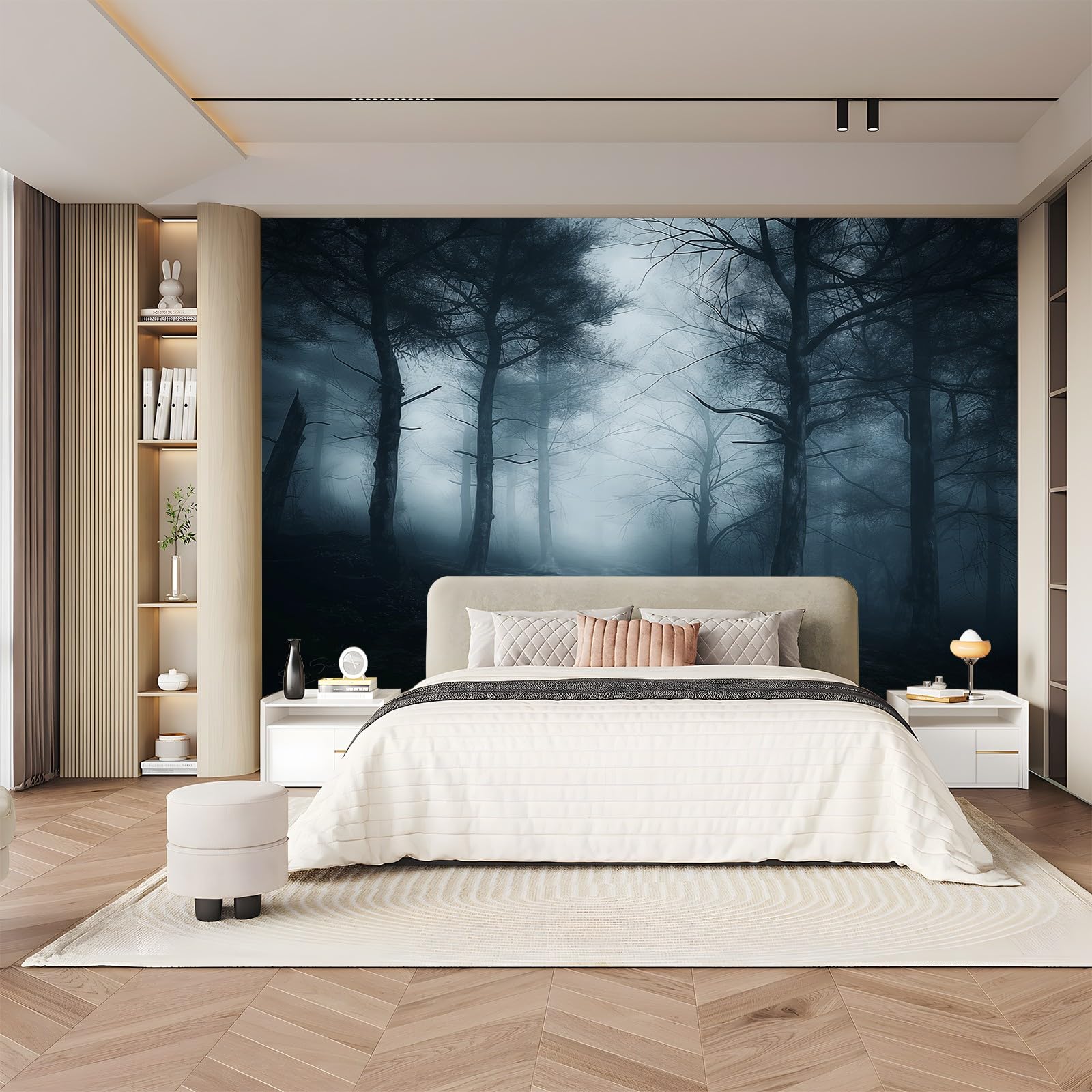 Panoramiczna tapeta z motywem mgły z horroru, nowoczesna tapeta z włókniny, łatwa do nałożenia, 200 x 140 cm, idealna do salonu, sypialni, biura lub korytarza, popielaty