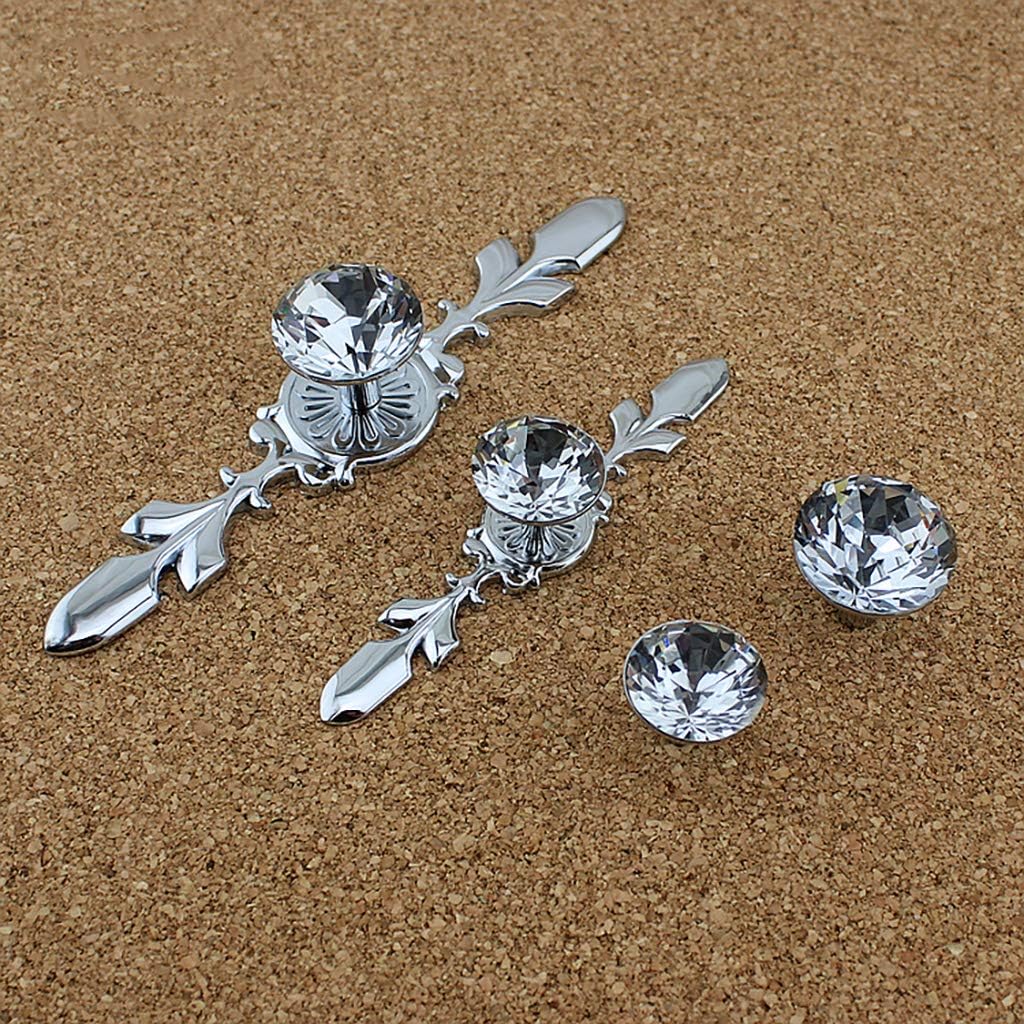 Drawer Dresser Knobs Pull Handles, 12 Pack Diamond Clear Crystal Glass Decorative Knobs with Plate,Cabinet Cupboard Door Knobs with Screws for Kitchen Office (12 Pack, Large, Silver)