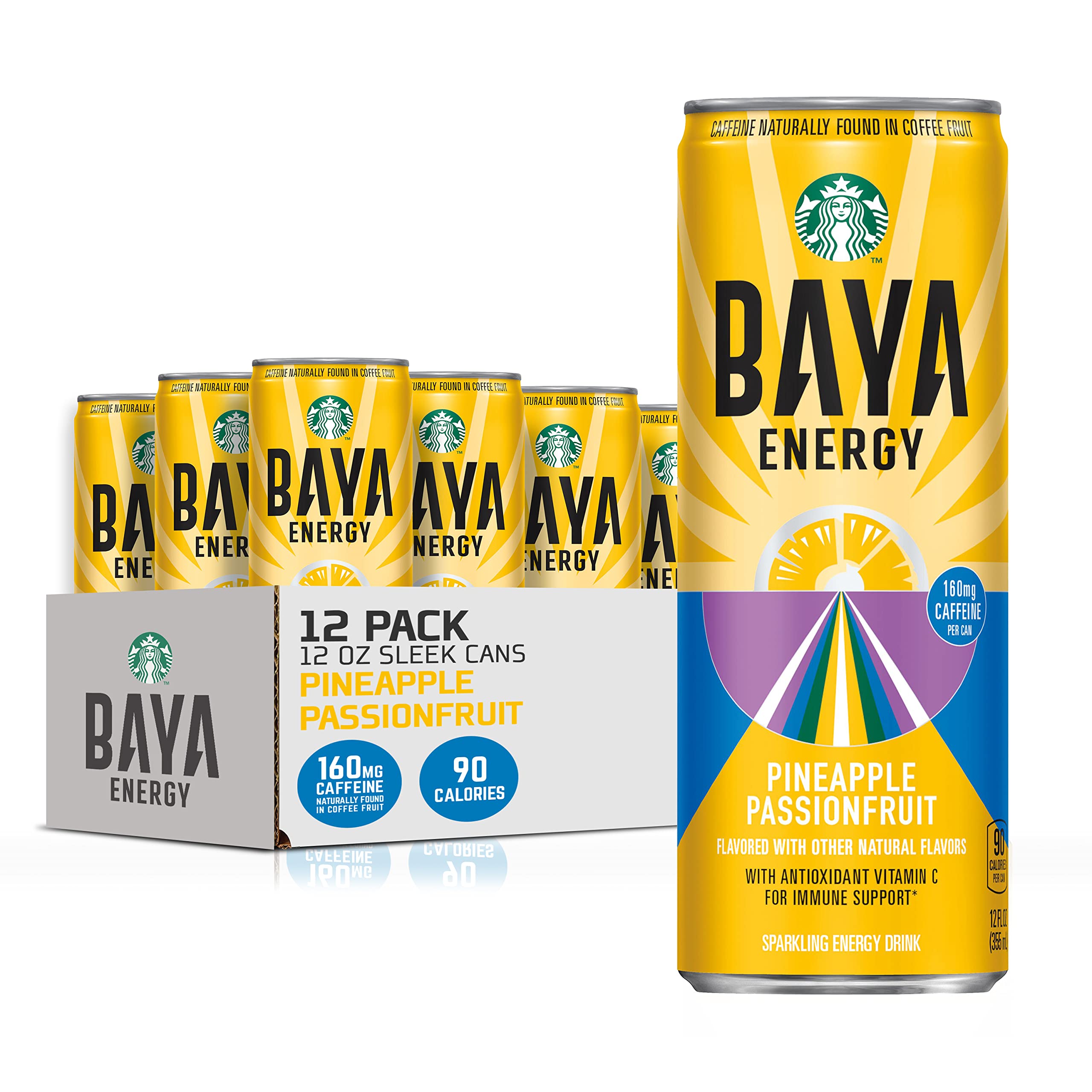 Starbucks RTD Energy Drink, BAYA, Pineapple Passionfruit, 200mg Caffeine naturally found in coffeebe