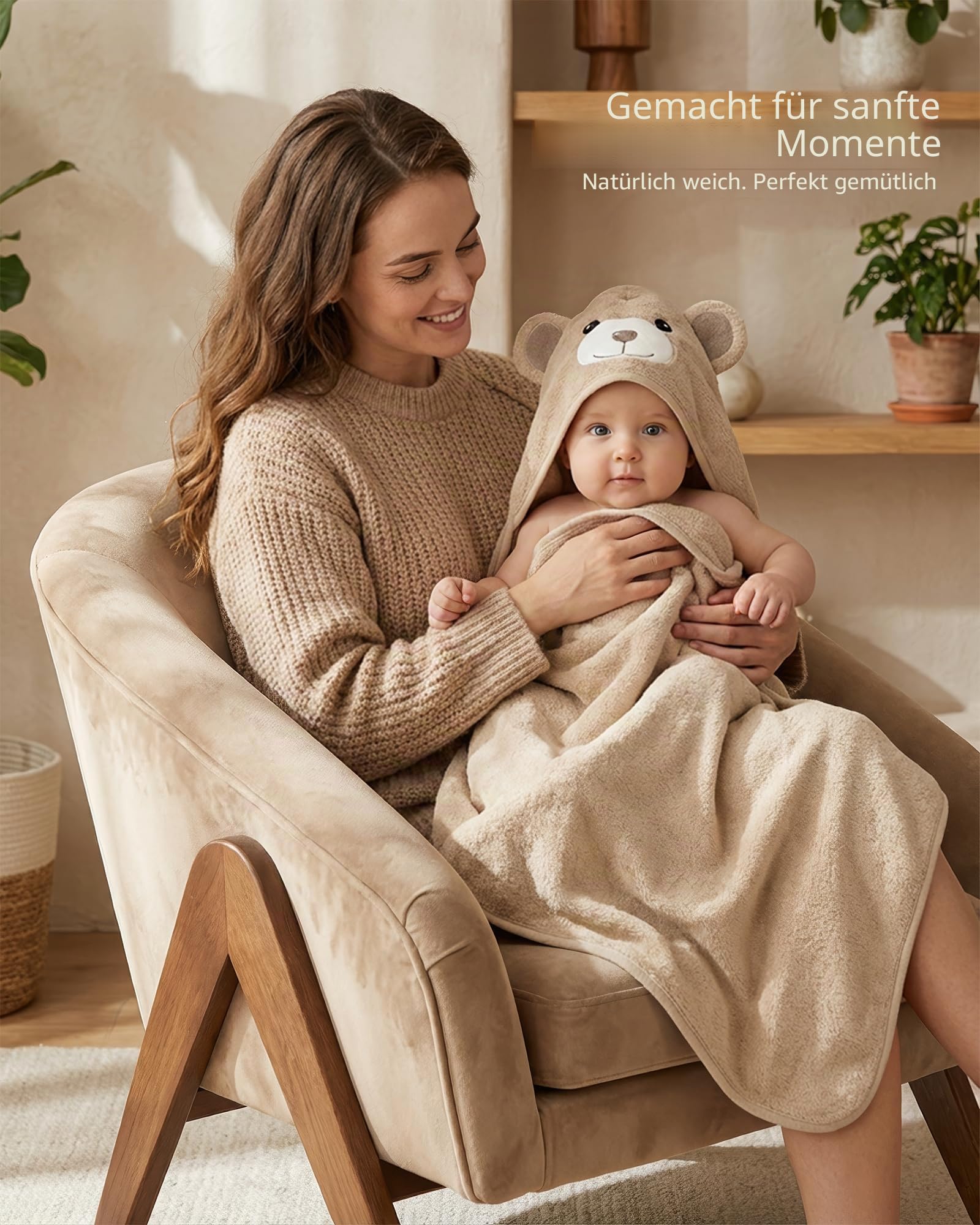 MINIBOO Bambus-Kapuzenhandtuch Baby - Weiches, saugstarkes Babybadetuch mit Kapuze für Neugeborene, Kleinkinder und Kinder - Hypoallergenes Babyhandtuch