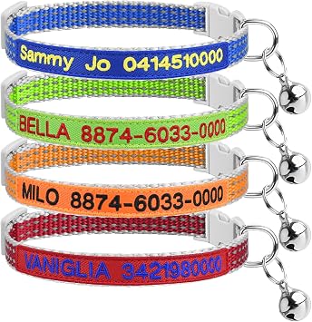 Personalized Reflective Cat Collar Buckle with Bell for Girl Cats & Boy Cats, Kitten Adjustable Collar with Custom Name Tag, Pet Name and Phone Number Reflective Reflective