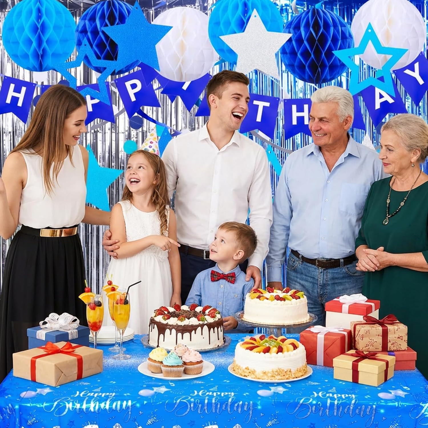 Happy Birthday Party Decorations Set Happy Birthday Tablecloths & Banners & Ornaments Plastic Table Cover Rectangular Cloths for Women Men Baby Shower Party Supplies