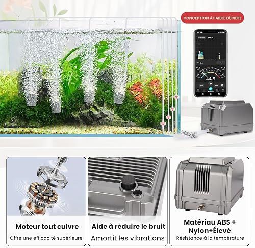 hygger Aquarium Air Pump, 1325L/H Fish Tank Air Pump, 15W Adjustable Powerful 4 Outputs Aquarium Oxygenator up to 3800L Aquariums - 5