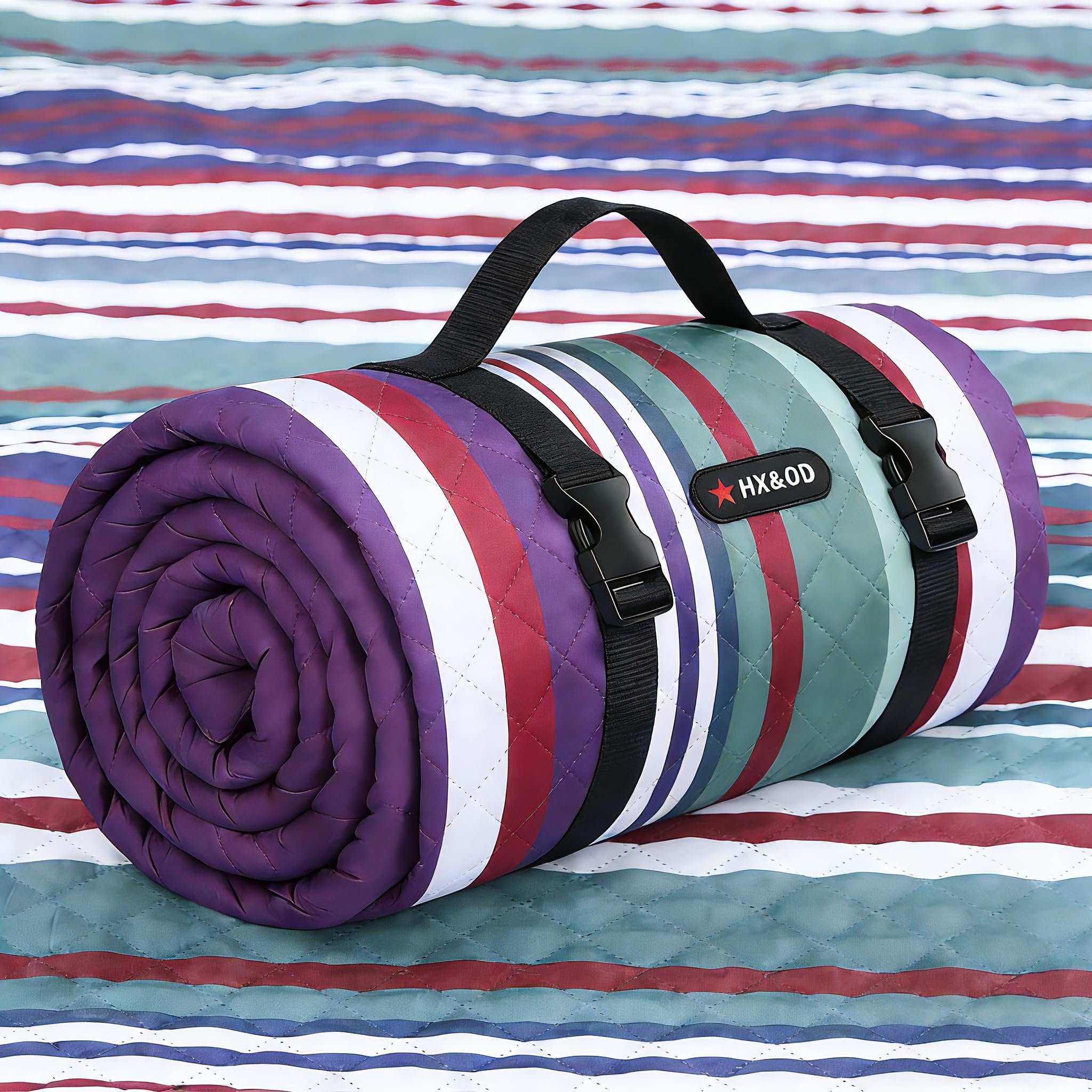 HX&OD Large Picnic Blanket Outdoor 80”x60” Waterproof Picnic Mat Foldable 3-Layer Camping Blanket Portable with Carry Strap Park Blanket for Grass(Red