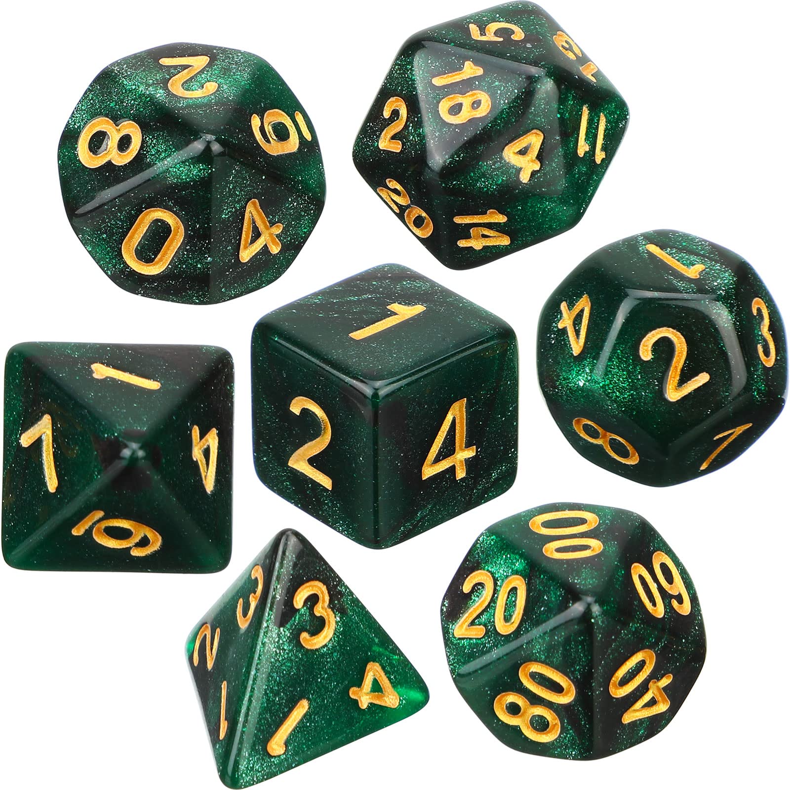 Set de 7 Dados Poliédricos DND con Bolsa Negra para Calabozos y Dragones de Juegos de rol RPG (Nebulosa Verde Negra)
