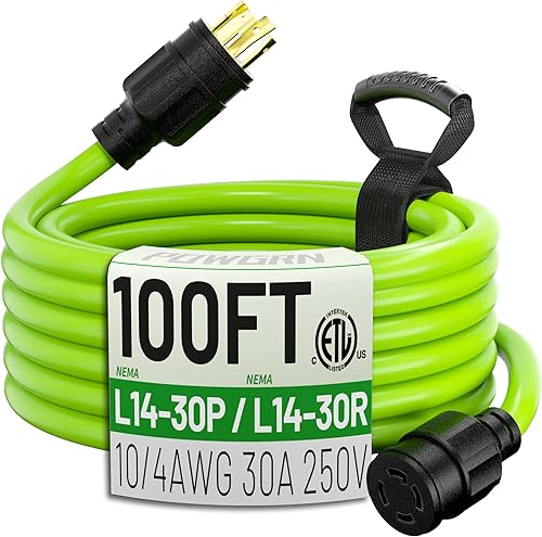 Miniatura 9 de Cable de extensión para generador de 30 amperios de 50 pies, 4 puntas, resistente NEMA L14-30PL14-30R, 125250V 7500W, generador de bloqueo giratorio