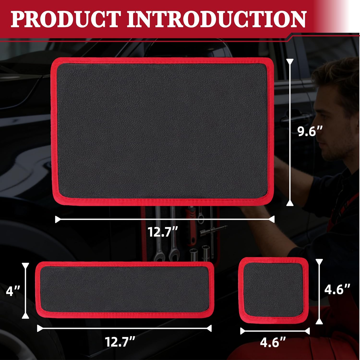 Magnetic Tool Mat, 3 PC Magnetic Mat for Tools, Flexible Magnetic Mat & Tray Holder with PVC, Heavy Duty Magnetic Parts Holder, Magnetic Tool Holder for Garage Workshop, Auto Repair Tools