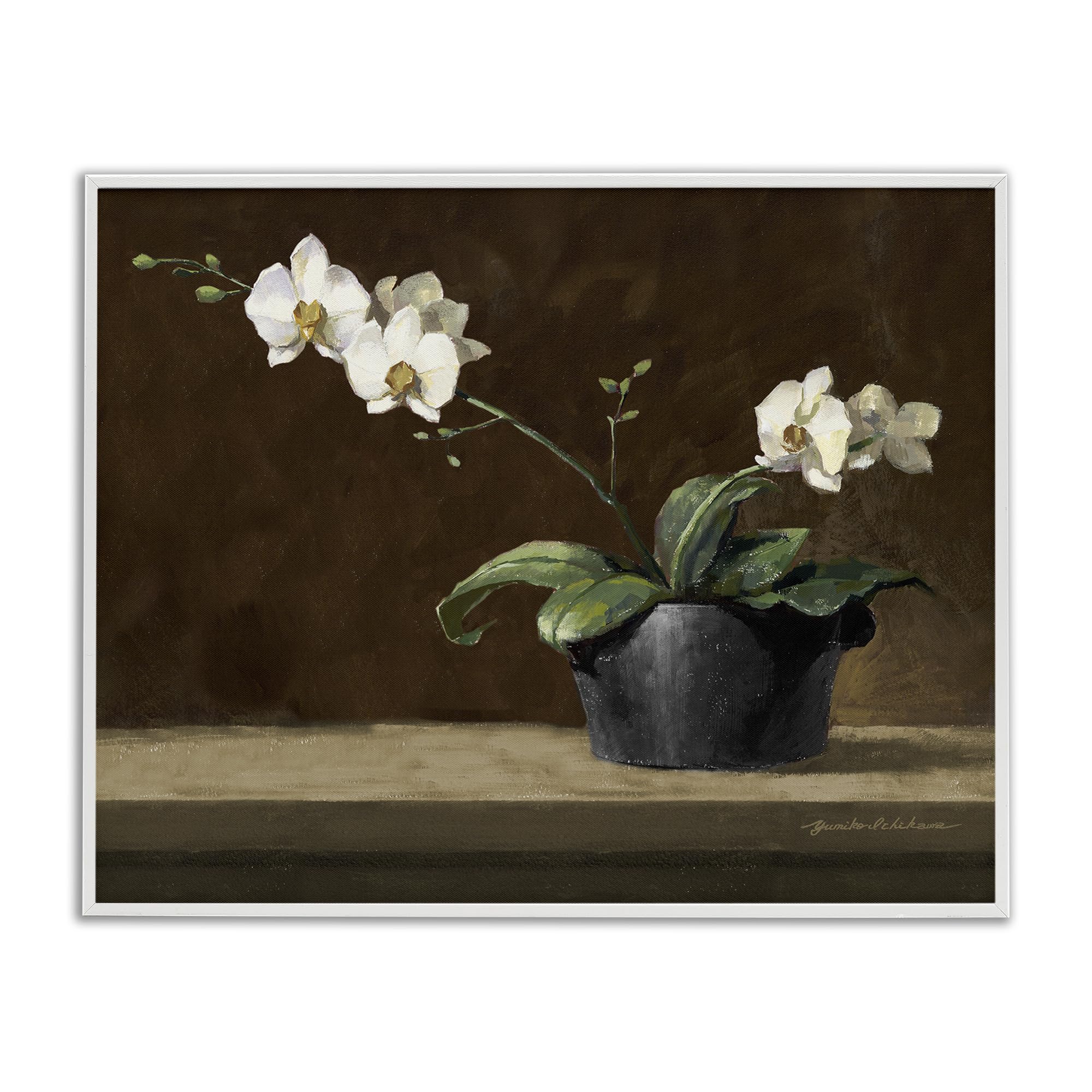 Potted White Orchid Still Life, 16 x 20 Inch Framed Giclée Print