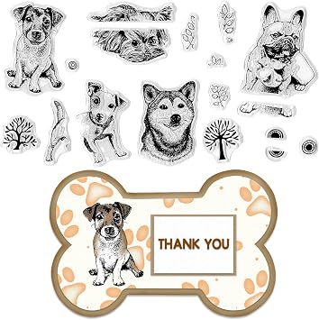 ABTOLS Dogs Clear Stamps for Card Making, Animal Clear Rubber Stamps Tree Silicone Reusable Stamp for DIY Scrapbooking Paper Craft Album Decor