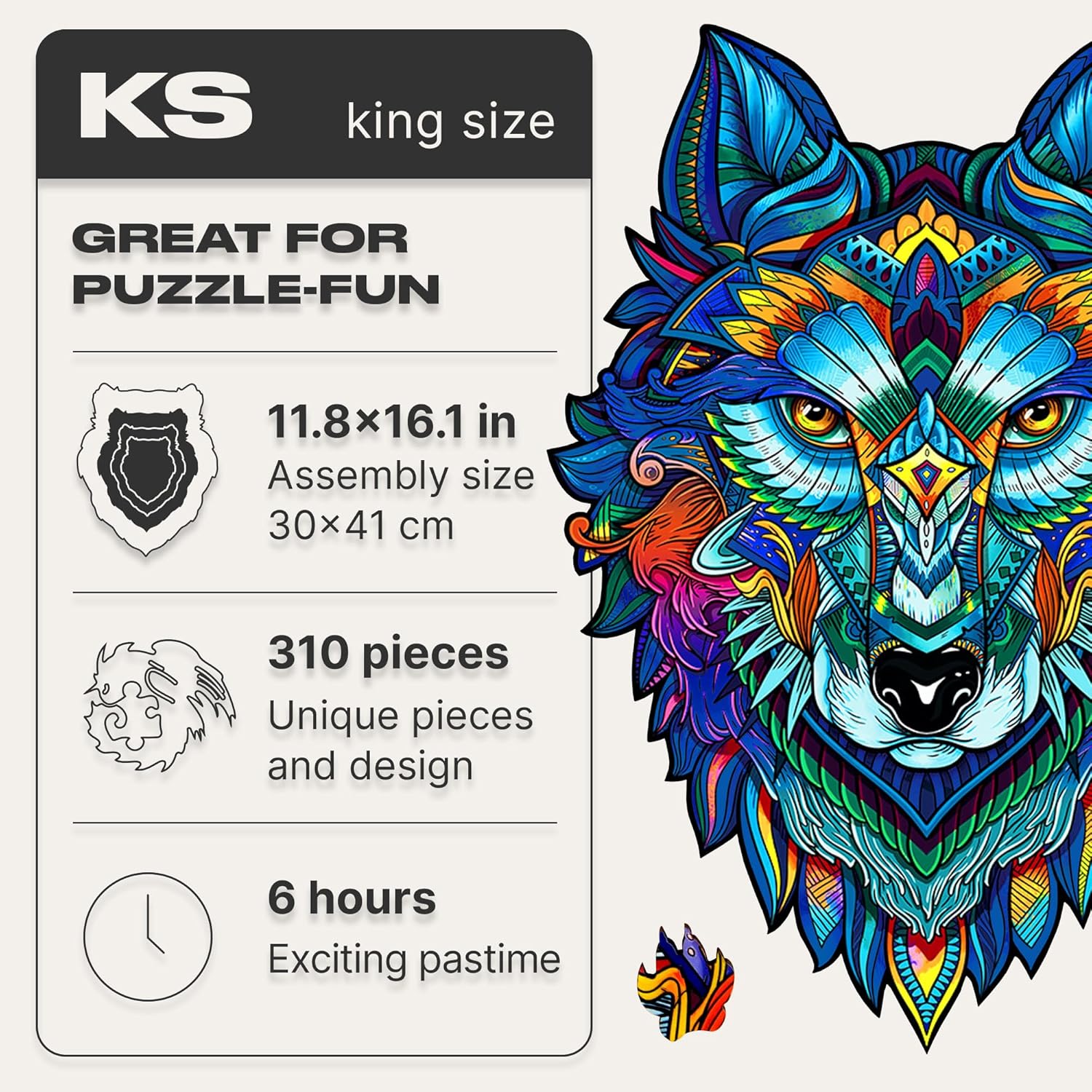 UNIDRAGON Wooden Puzzles for Adults Unique Jigsaw Puzzles - King Size Majestic Wolf 11.8 x 16.1 inches 310 Pieces