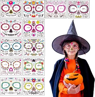 12 Sheets Halloween Face Tattoos, Halloween Luminous Face Tattoos Halloween Temporary Face Tattoos Halloween Face Stickers Day of the Dead Face Stickers for Masquerade Party Supplies