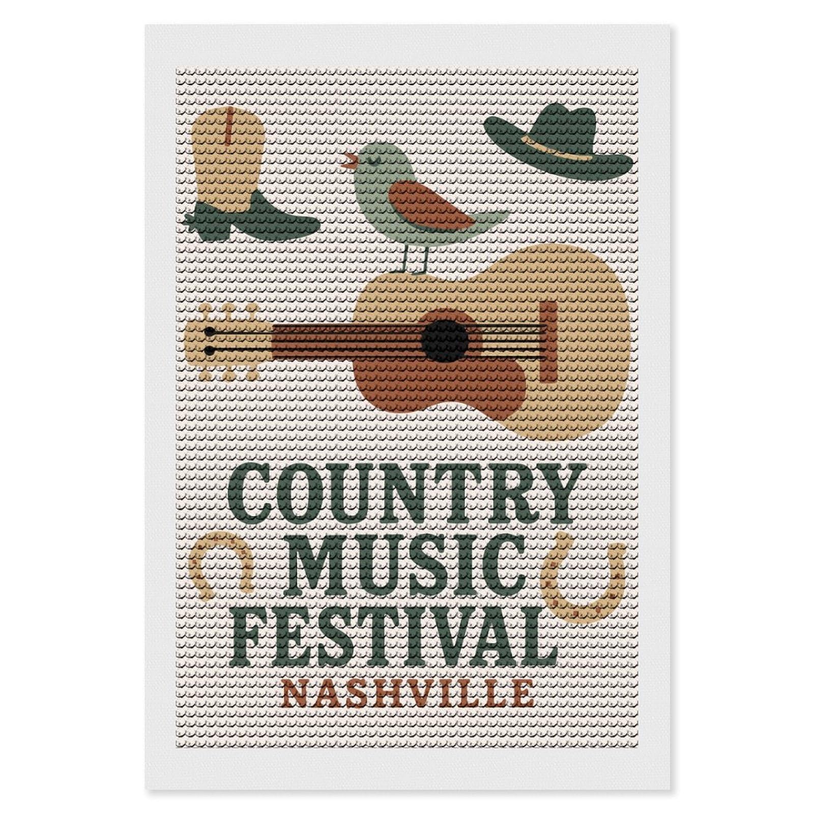 Junmoney Country Music Festival Nashville Diamond Painting Canvas Set 8"x12", Full Kit Included, Calming Craft to Unwind, Farmhouse Decor, Christmas Gift