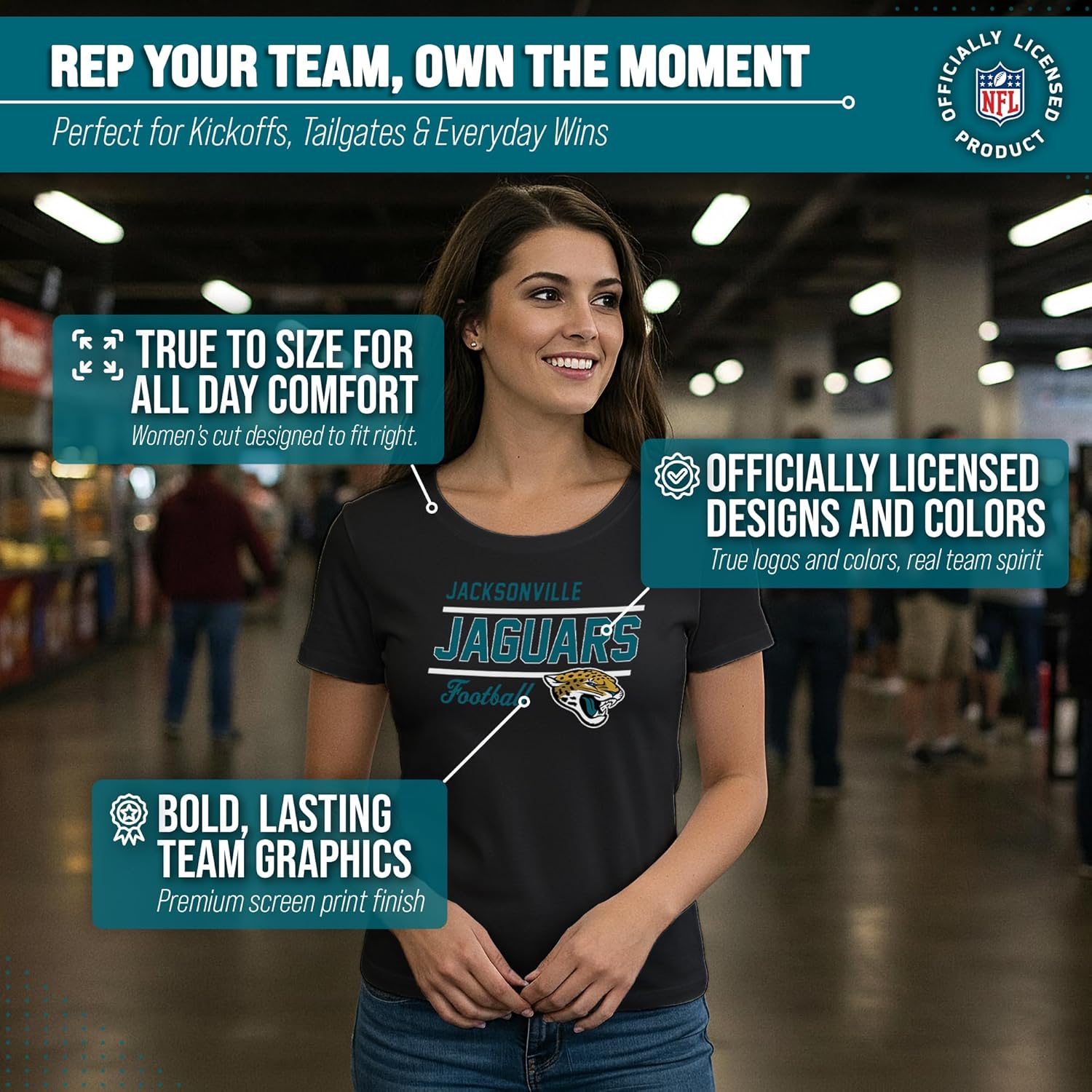Team Fan Apparel NFL Gameday Women's Relaxed Fit T-Shirt - Rib Neck Contour - Tagless Short Sleeve Tee - Stay Cool & Stylish (Jacksonville Jaguars - Black, Small) - Image 5