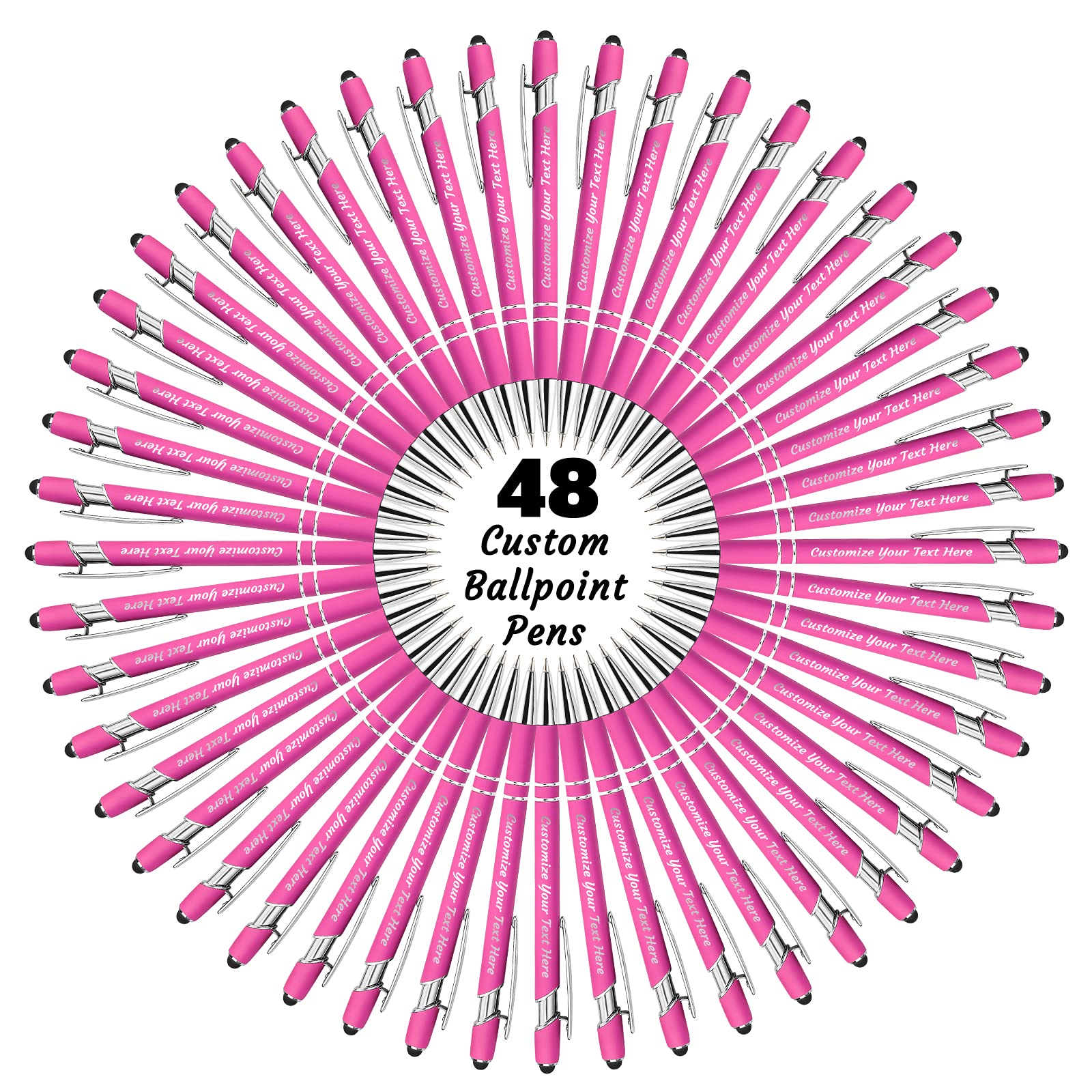 YanNanKe Custom Pens Personalised Bulk, Customised Engraving Ballpoint Pens with Stylus Name or Text, Ideal Anniversary, Birthday or Graduation Gift(48 PCS, Black Ink)