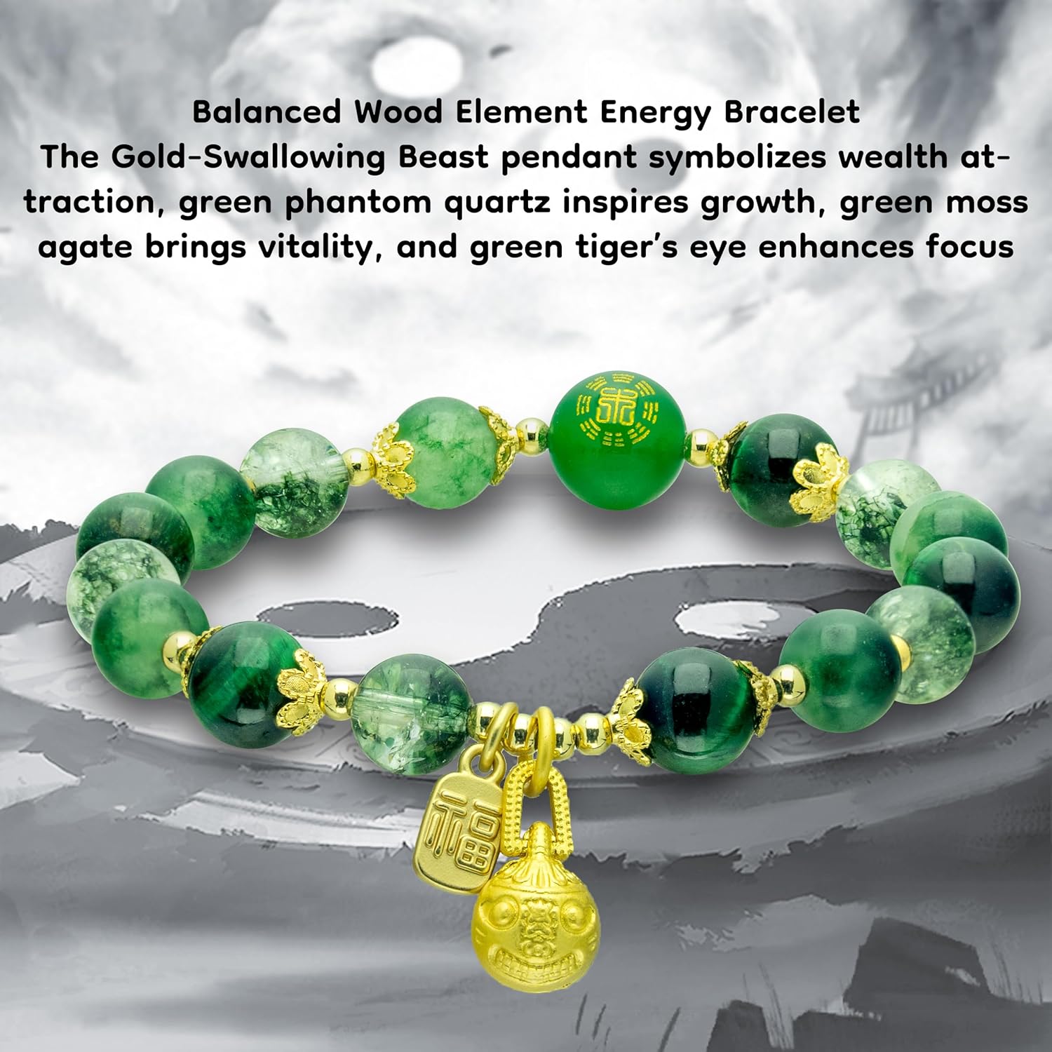 Five Elements Feng Shui Bracelet for Women – Crystal Beaded Energy Bracelet with Imperial Palace-Style Gold-Swallowing Beast, Good Luck, Wealth & Positive Energy - Image 4