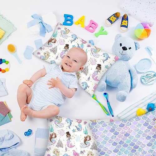 Miniatura 6 de Ganeen 2 fundas de almohada de sirena para niños pequeños, tamaño 14 x 19 pulgadas, se adapta a 12 x 16 pulgadas o 13 x 18 pulgadas, funda de