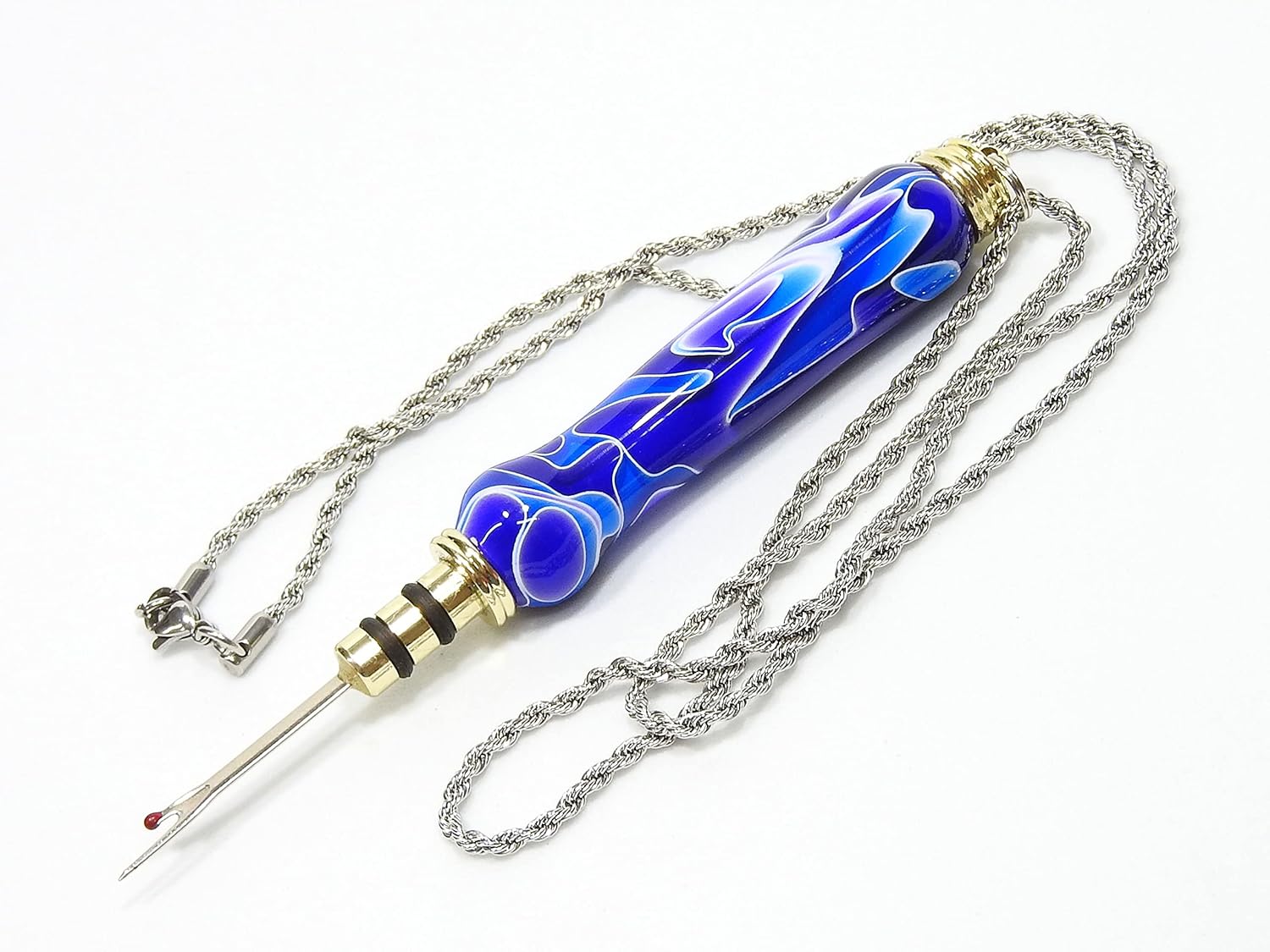 Seam Ripper Necklace with Stiletto (Awl), Purple and Blue