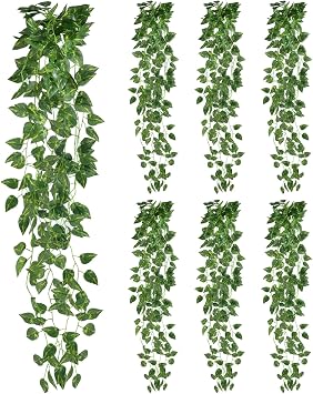 6 Pcs Fake Hanging Plants Vines Artificial Pothos Faux Ivy Greenery Ideal for Wall Shelf Home Bedroom Living Room Office Patio Garden Indoor Outdoor Decor
