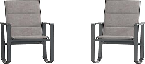 Miniatura 10 de Flash Furniture Brazos - Juego de 2 mecedoras para exteriores grises con material Flex Comfort y marco de metal negro, grisnegro