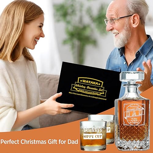 Miniatura 5 de Juego de decantador de taza para beber para papá, juego de decantador de whisky con 2 vasos, regalos de cumpleaños para papá de hija hijo, mejores