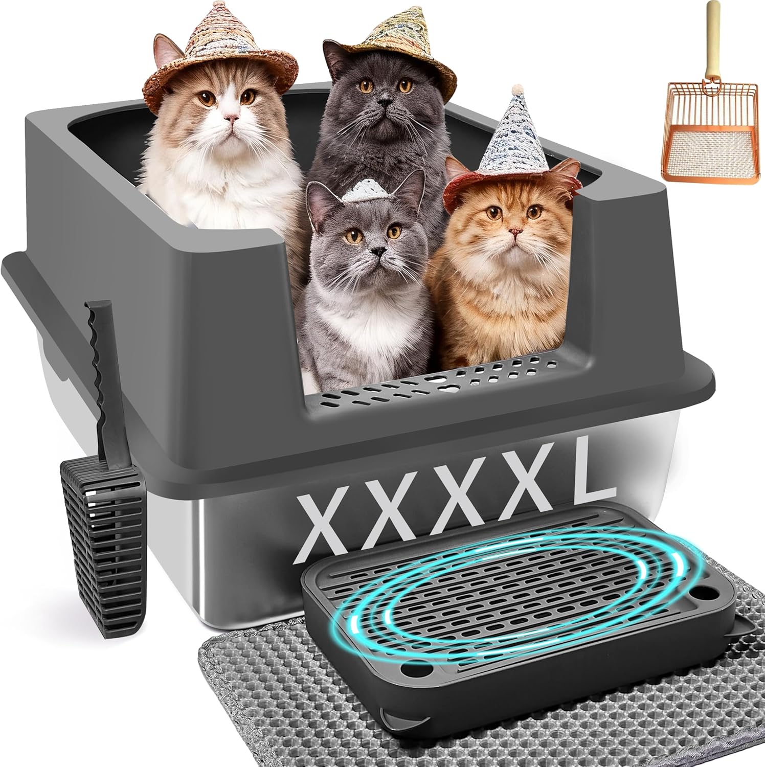 XXXXL Stainless Steel Cat Litter Box with High Sides, 29" x 21" x 14" Extra Large Cat Litter Box for Big Cats and Overweight Cats High Sides Non-Stick Easy to Clean.