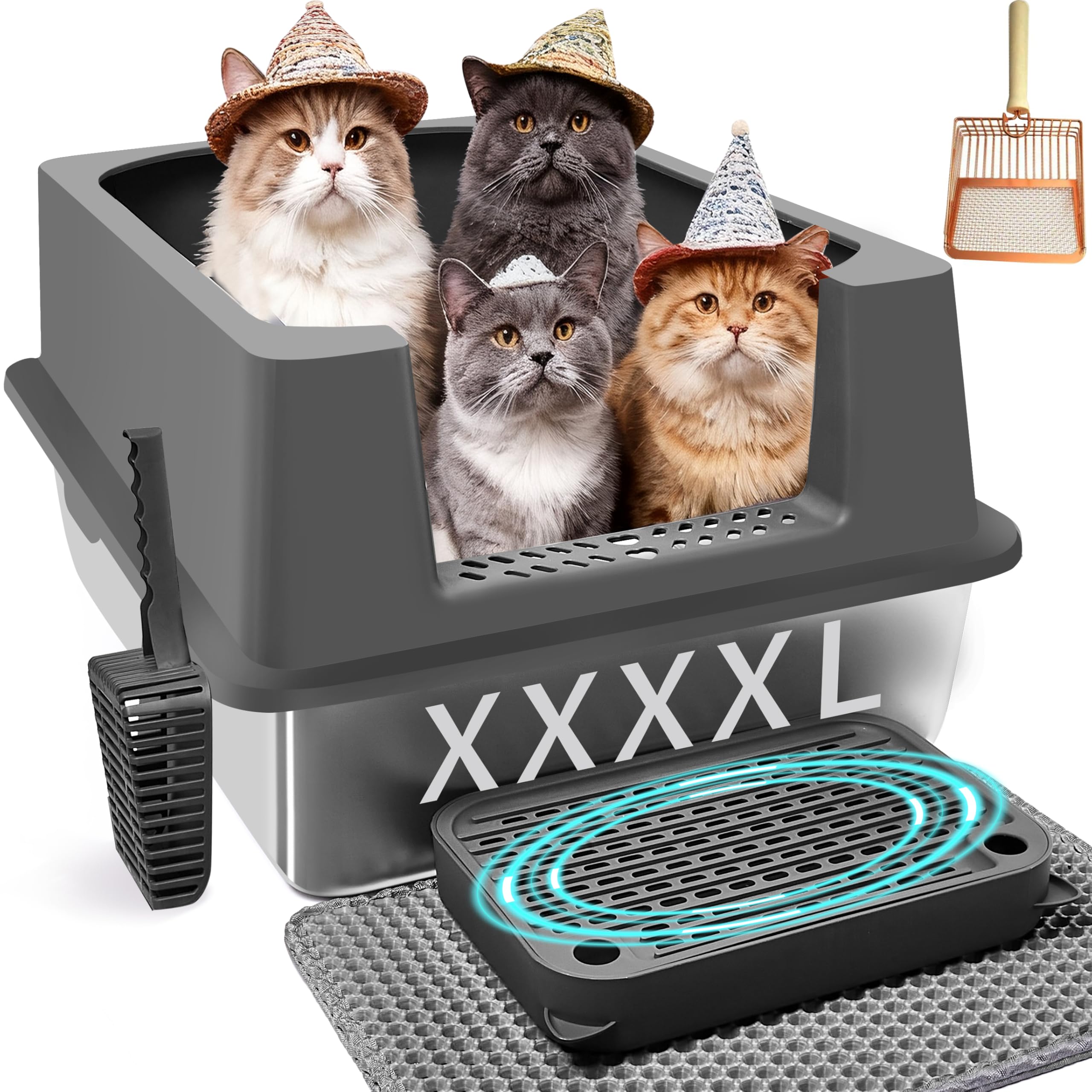 XXXXL Stainless Steel Cat Litter Box with High Sides, 29" x 21" x 14" Extra Large Cat Litter Box for Big Cats and Overweight Cats High Sides Non-Stick Easy to Clean.