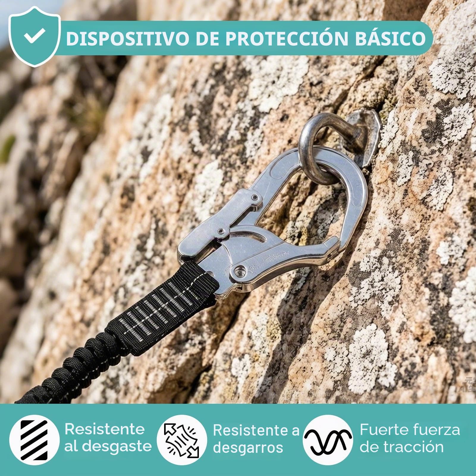 Cordón de seguridad con gancho a presión de 25 KN, correa de seguridad resistente, protección contra caídas, absorción de golpes, elástica, retráctil, arnés de correa de árbol de escalada