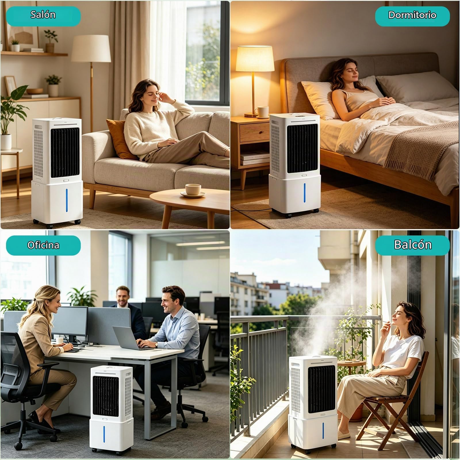 Enfriador de Aire Sin Tubo Depósito Extraíble 25L, 3 en 1 Climatizador Evaporativo Silencioso, 24 Velocidades, Temporizador 12H, Mando, 6 Bloques de Hielo para Casa