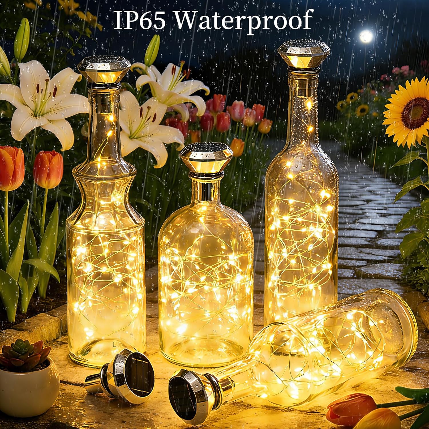 ANGMLN Solar Diamond Shaped Wine Bottle Cork Lights 10 Pack Solar String Fairy Lights Outdoor Waterproof for Wedding Holiday Garden Patio Pathway Bar Concert Indoor Outdoor Decorative (Warm White)