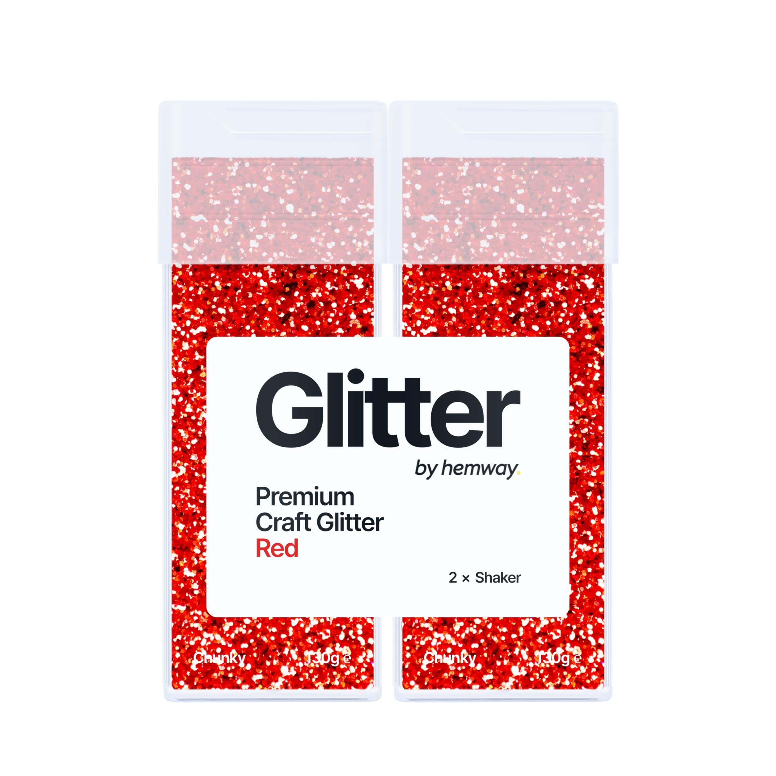 Hemway Glitter Shaker Red 130g x2 Pack Chunky, Craft Glitter Shakers for Resin & Epoxy Crafts, Christmas Art Supplies, Nail