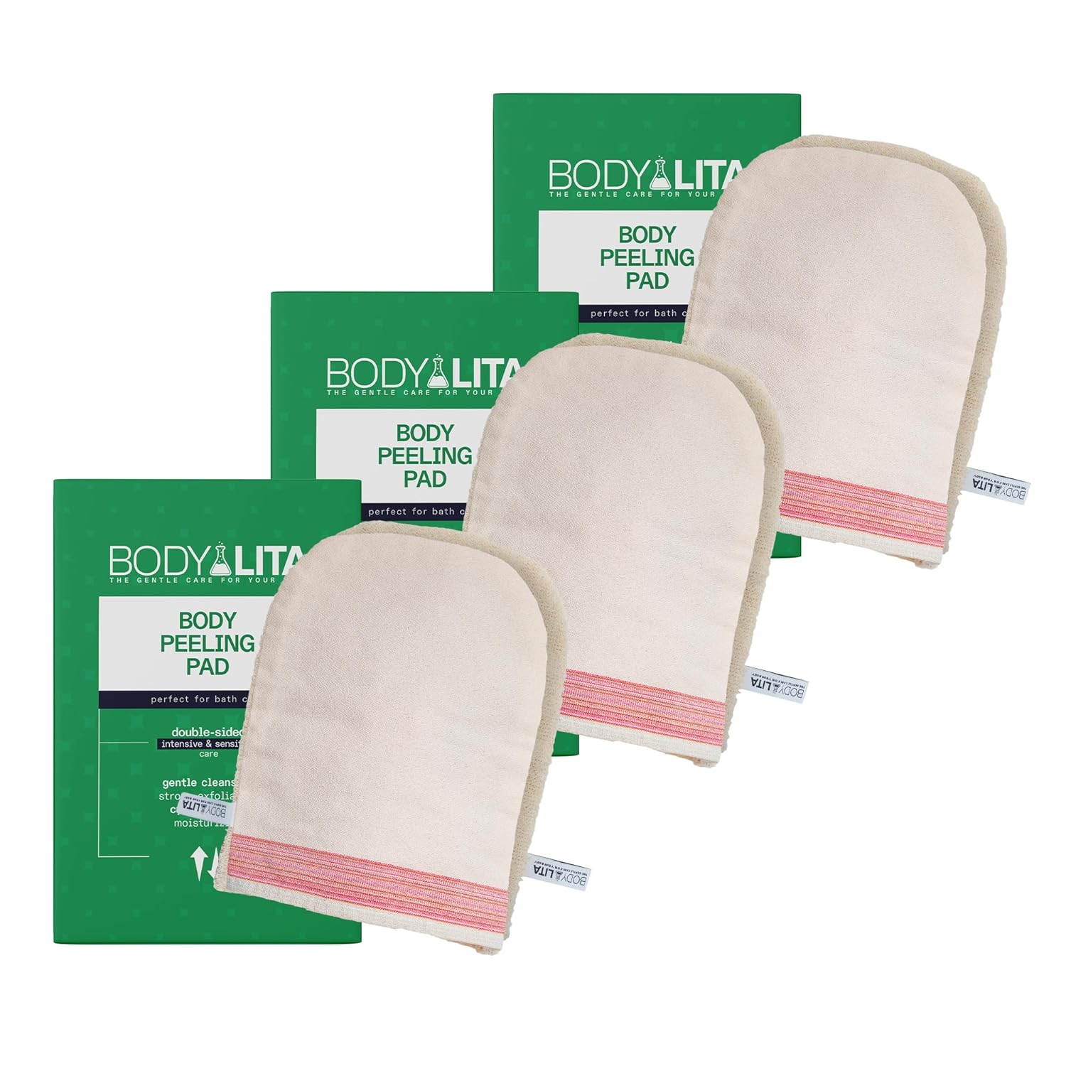 Body Peeling Pad, Double Sided Exfoliating Mitt for Shower and Bath, Exfoliating Glove for Massage and Dead Skin Remover for Body (Pack of 3)