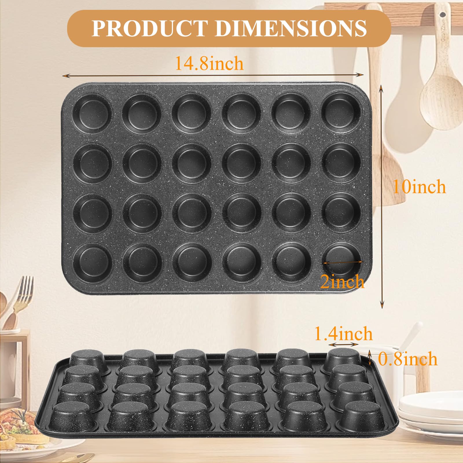 Walooza Muffin-Cupcake-Form, Mini-Muffinform, antihaftbeschichtet, 24 Stück, Muffin-Backform und Mini-Käsekuchenformen, Toastofen-Backzubehör, antihaftbeschichtete Kuchenformen, Muffinblech