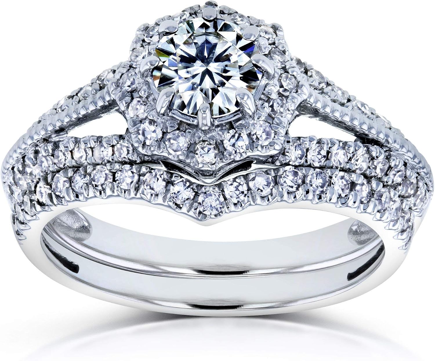 Kobelli 1 Carat TW Star Halo Moissanite Split Shank Vintage Style Bridal Set