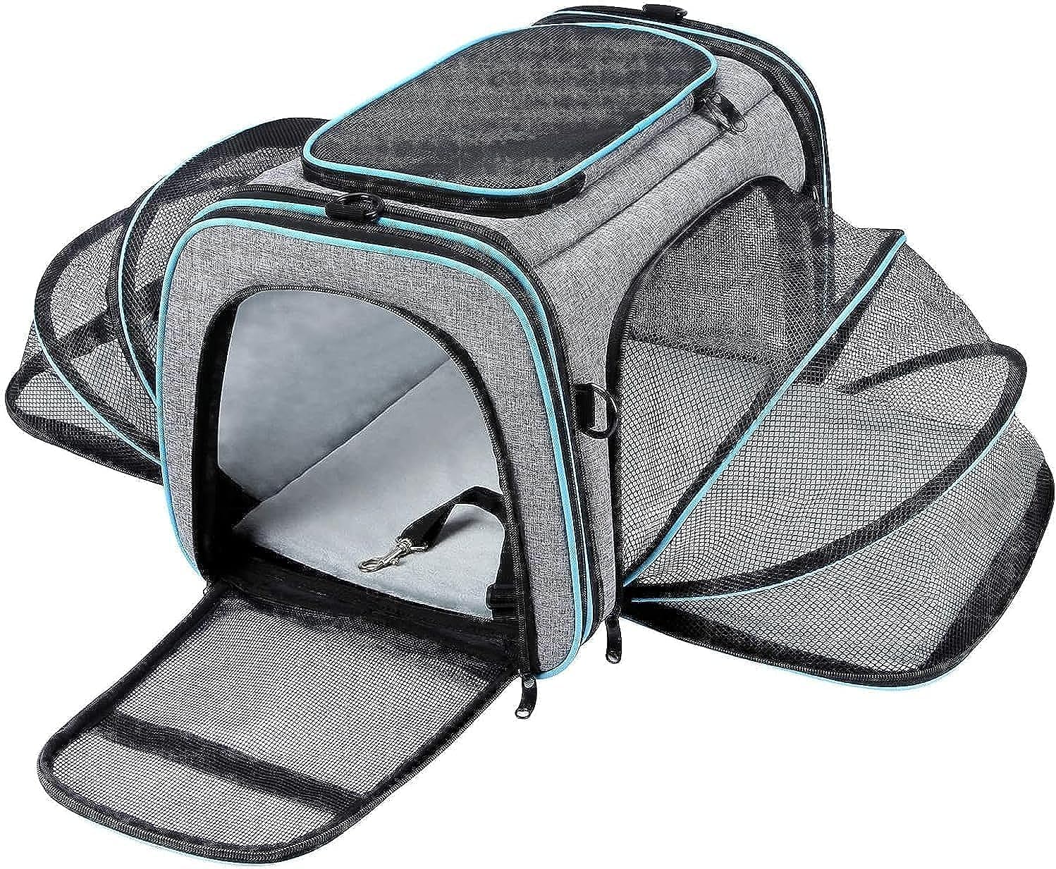 CocLux Airline Approved Pet Carrier, Large Soft Sided Pet Travel TSA Carrier 4 Sides Expandable Cat Collapsible Carrier with Removable Fleece Pad and Pockets for Cats Dogs and Small Animals