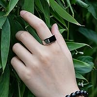 Vista 3 de AROTOROM 925 Sterling Silver Ring with Solid Rectangle Signet Black Enamel Ring, Turkish Classic Design Handmade Jewelry,Fashion Signet Ring