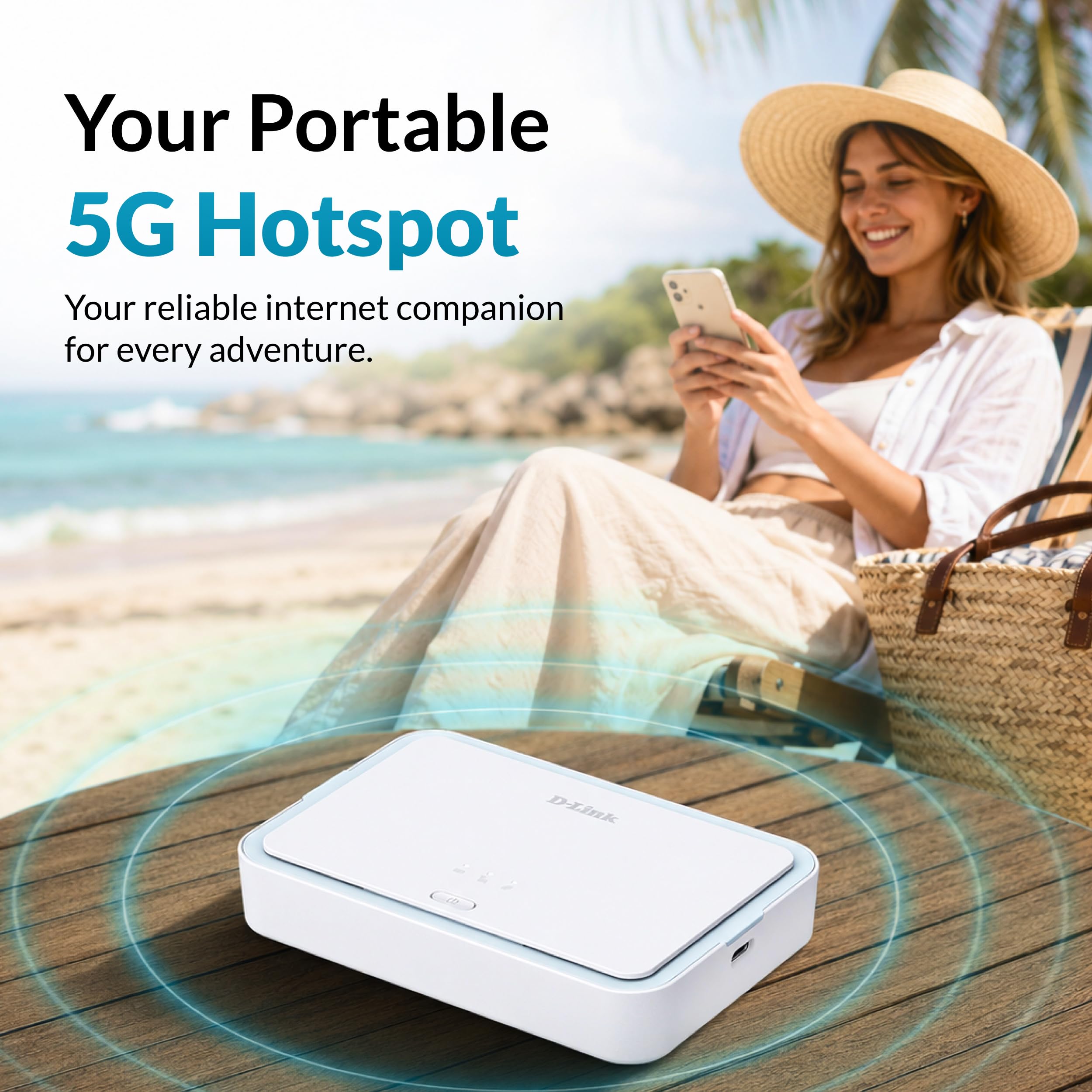 D-Link Router podróżny DBR-330-G 5G NR AX3000 Wi-FI 6 (DBR-330-G) - do 4,67 Gb/s, Wi-Fi 6 AX3000, akumulator 5260 mAh, 32 urządzenia, współdzielenie MicroSD, USB-C, przenośny hotspot 5G