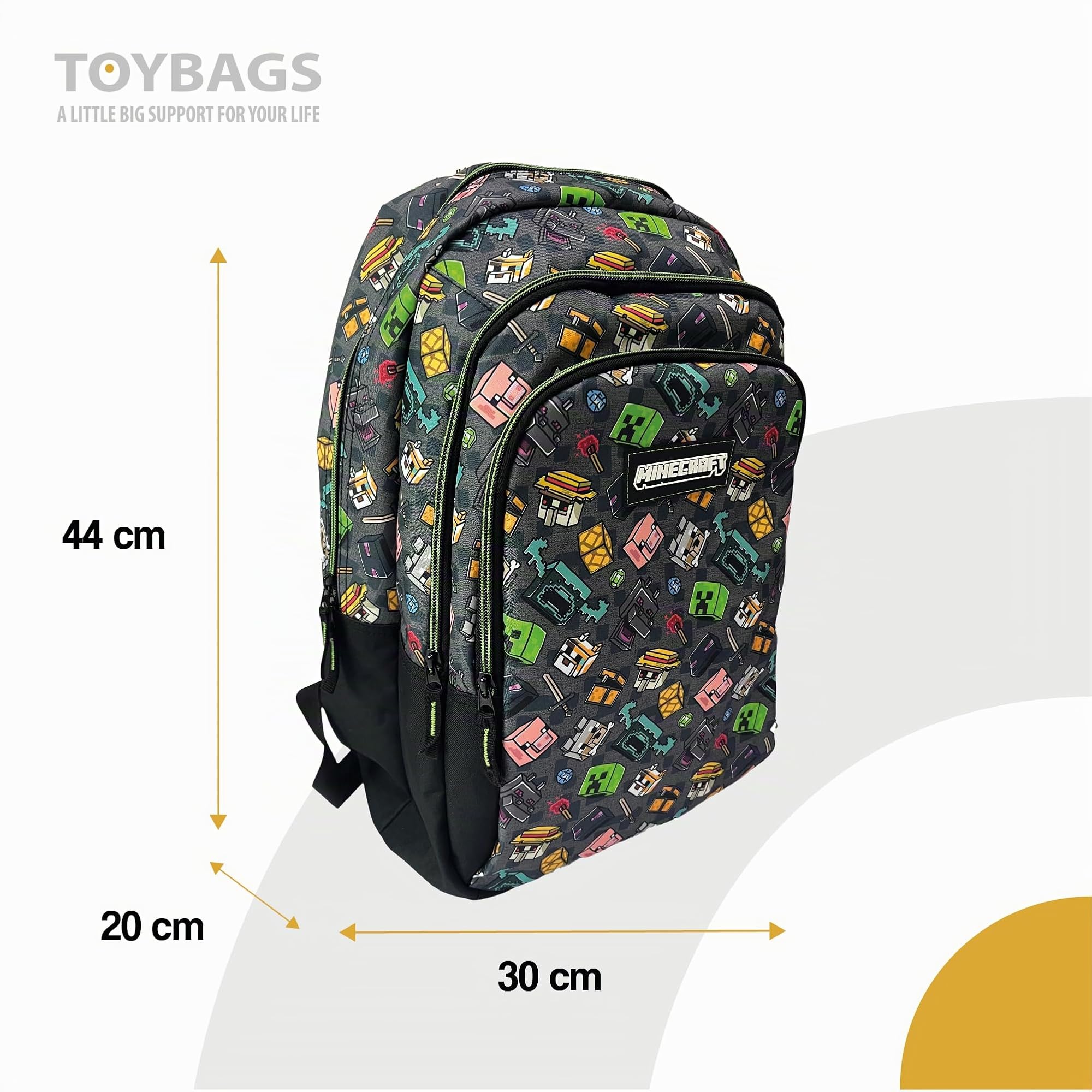 ToyBags Mochila Escolar Minecraft Pixel 25 - Doble Compartimento - Adaptable a Carro - Espaldera Acolchada - Resistente, Espaciosa y Organizada - 44 x 30 x 20 cm