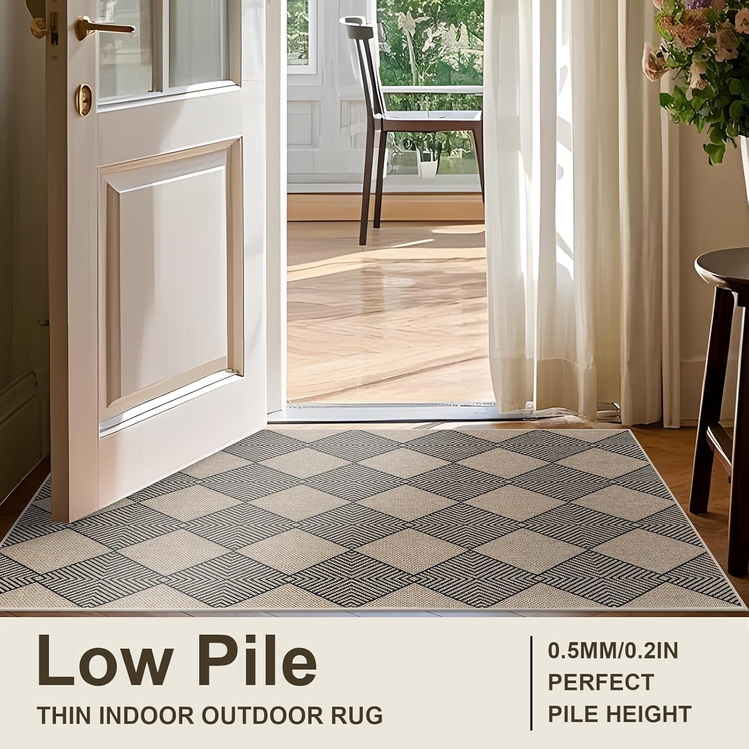 SHACOS Easy Jute 2x6 ft Washable Runner Rug Non Slip Low Pile Woven Texture Geometric Diamond Farmhouse Rug for Entryway Hallway Patio Kitchen Porch Indoor Outdoor, Black Checkered - Image 5