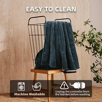 JET'S HOME Heated Blanket 50x60, 9 Heat Levels Electric Blanket, Blue