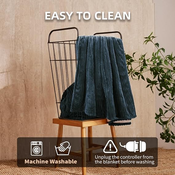 JET'S HOME Heated Blanket 50x60, 9 Heat Levels Electric Blanket, Blue