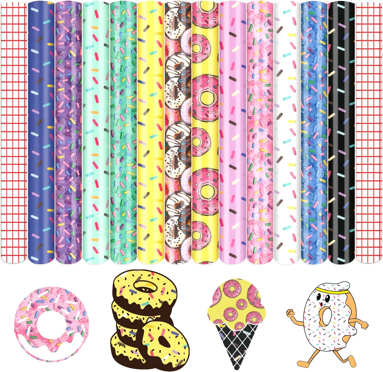 Tintnut Permanent Vinyl - 12 Sheets 12"x10", Donut Sprinkle Permanent Vinyl for Cutting Machine,Home Decor Self Sticker