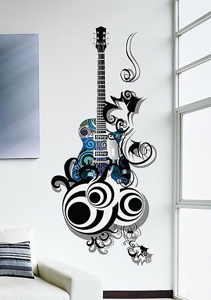 Decals Design Guitar Passion PVC Vinyl Wall Decal (70 cm x 50 cm x 70 cm, Multicolour)