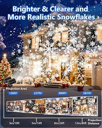 Miniatura 2 de Proyector de luces de copo de nieve de Navidad para exteriores, doble cabezal mejorado 2025, rotación de 360, impermeable IP65, función de